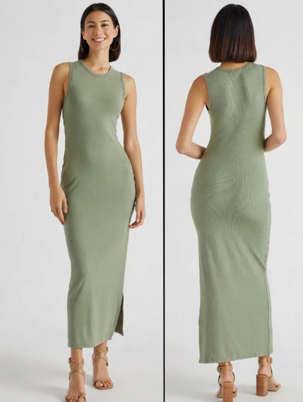NEW Quince Tencel Jersey Tank Maxi Dress Sage Green Sleeveless Side Slits Size S